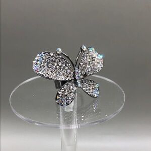 Dazzling sparkling AB crystals large butterfly statement size ring sz 7